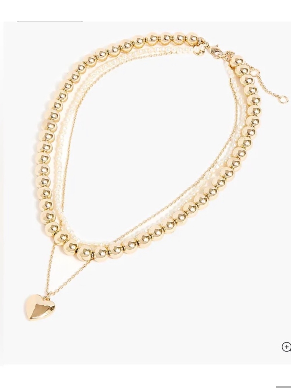 J. Crew Gold Layered Bead Necklace with Heart Pendant